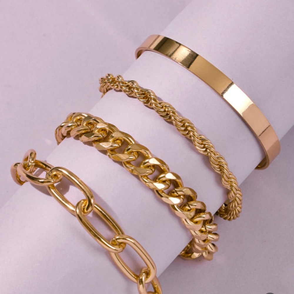 14k Gold Plated Boutique | Boho 4 Piece Gold Bracelet Set - Picture 2 of 3